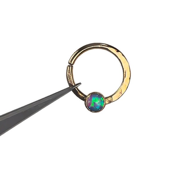 14k gold blue fire opal septum ring hoop - Picture 3 of 8